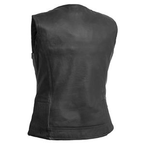 Venta caliente Chaleco de cuero genuino para mujer etiqueta privada personalizada diseño único a prueba de viento cierre de cremallera Color sólido de punto alto - Product Image 2