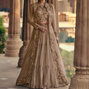 Braut Indo Western Lehenga Choli Premium Baumwolle Hand bestickt REAL Chinon vorne hinten GESTICKTE CANCAN ORGANZA SILK <span class=keywords><strong>SHRUG</strong></span>