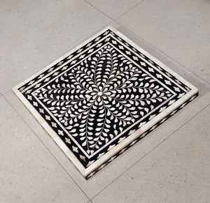 Plateau de service en marbre mosaïque avec incrustation de nacre, décoration de table à manger bohème moderne, cadeau rustique pour la maison - Product Image 2