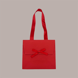 <b>Red</b> Satin <b>Ribbon</b> Paper Bag with Velcro Closure 16+8x14 cm for Valentine's Day Pack of 10 Pieces - Product Image 1
