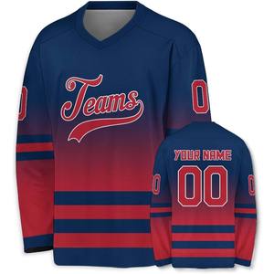 เสื้อเจอร์ซีย์ฮ็อกกี้น้ำแข็งชุด OEM Pro ชุดเสื้อผ้าโพลีเอสเตอร์ทนทานพิมพ์ลายระเหิดแห้งเร็ว - Product Image 4