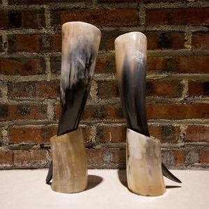 Corne à boire Viking écologique naturelle Coquille polie Style animal religieux Artisanat biologique Support en bois unique Noël - Product Image 5