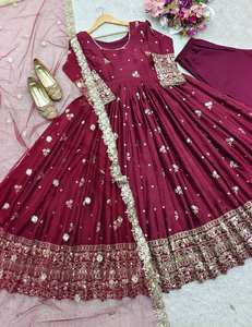 Robe de soirée brodée de créateur avec Dupatta, robe Anarkali à manches longues, robe de mariée pakistano-indienne-cousue - Product Image 5