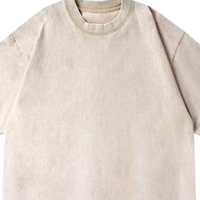 T-shirt Homme Col Rond Premium Coupe Classique Beige Délavé 100% Coton Épais Style Vintage Logo Personnalisé Écologique Anti-Plis