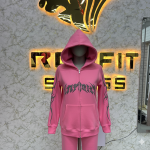 2026 mejor ropa informal personalizada Rhinestone Zip up Puff Print Hoodie 500gsm algodón de peso pesado de alta calidad Hoodie hombres - Product Image 1