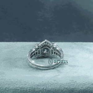 Anillo de compromiso nupcial de estilo único de diamante de corte redondo azul para mujer - Product Image 2