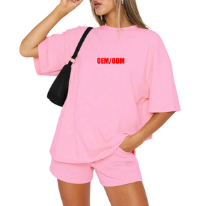 OEM แฟชั่นที่กําหนดเองสตรีแขนกลาง Loungewear เสื้อยืดลําลองพิมพ์เปล่าแบบกําหนดเองและชุดสั้น - Product Image 1