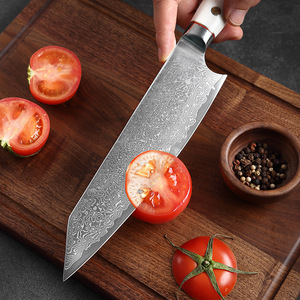 Venta al por mayor, pedidos a granel personalizados, cuchillo de Chef de cocina profesional de acero damasco forjado japonés OEM, mango blanco de acero Doble - Product Image 5