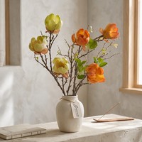 Branche de fleur artificielle de magnolia tactile, texture bois éclose, pour décoration de mariage, maison et événements