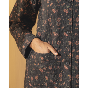 RUTVI Quilted <b>Linen</b> <b>Black</b> Floral <b>Jacket</b> for Ladies Embroidered Boho Outerwear Leather Polyester Cotton Soft XL Spring Autumn - Product Image 2