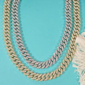 Cadena Cubana Hip Hop con Incrustaciones de Diamantes Moissanite Incoloros de Dos Hileras en Plata 925, Collar con Colgante Brillante para Raperos a la Moda - Product Image 1