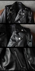 Chaquetas de Cuero Casuales para Hombre, Chaqueta de Cuero 100% Genuino, Chaquetas de Moda de Cuero Negro Desgastado - Product Image 5