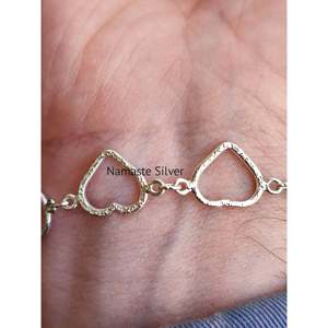 Handmade 925 <b>Solid</b> Sterling <b>Silver</b> Heart <b>Bracelet</b> 7.5 Inches Length Fine Chain & Link Design Gift for Women - Product Image 5