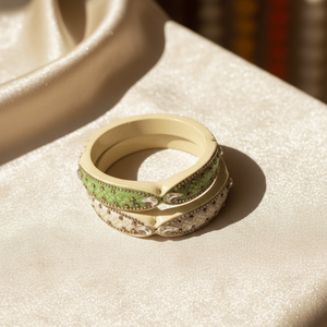 Set of 2 Green & Off-White Embellished Lac Cuff <b>Bracelets</b> Fashion Bangles - Product Image 1