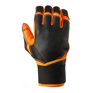 Guantes de Bateo Profesionales Ligeros con Puño Extendido, Color Negro y Naranja, Palma de Cuero Duradero, Ajuste Ajustable, Personalización para Equipos - Product Image 1