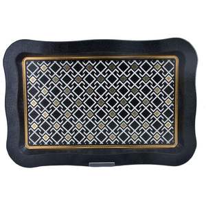 Modern 238x358 mm Rectangular Metal Serving Platter <b>Tray</b> Wavy Edge Seamless Pattern Design with Geometric Lines <b>Black</b> Background - Product Image 1