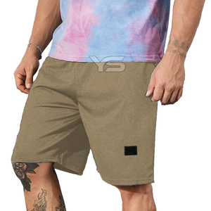 Short court en molleton de coton 100% pour hommes, longueur genou, fermeture à cordon, taille moyenne, teint uni, motif solide anti-rides - Product Image 2