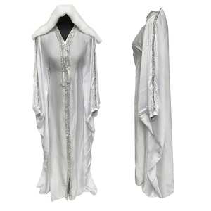 Robe Abaya Farasha Jalabiya en soie blanche à manches chauve-souris pour femmes musulmanes traditionnelles, anti-rides, faite à la main pour les occasions de prière - Product Image 1