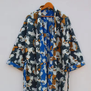 Hecho a mano indio Reversible Kantha Robe tejido bloque estampado chaqueta de invierno cinturón de corbata multicolor estilo Kimono japonés algodón suave - Product Image 1