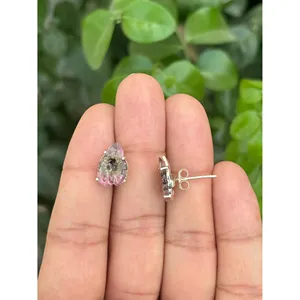 18K Gold Watermelon Tourmaline <b>Stud</b> <b>Earrings</b> 925 Silver Trendy Flower Shape Garnet Topaz <b>Amethyst</b> Ruby Diamond White Gold Gold - Product Image 3