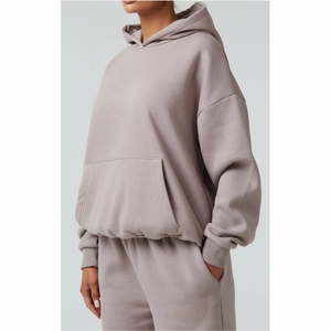 Survêtement ensemble de vêtements de haute qualité Logo personnalisé deux pièces costumes couleur unie survêtement à capuche survêtement ensembles pour femmes - Product Image 4