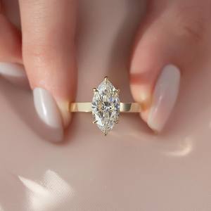 Anillo de Compromiso Solitario con Moissanita Corte Marquesa de 12x6mm, Chapado en Oro Amarillo, Joyería Fina para Mujer - Product Image 1
