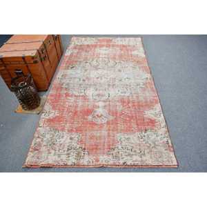 Turkish Rug, 4.2x8.1 ft Vintage Rug, <b>Red</b> White Moroccan <b>Wool</b> Rug - Product Image 1