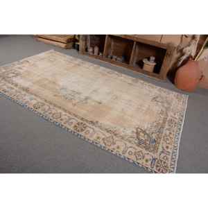 Alfombra turca Vintage Beige Azul 5,3X9,4 pies Tejido plano de lana con patrón de retazos para decoraciones de sala de estar o uso en el pasillo - Product Image 3
