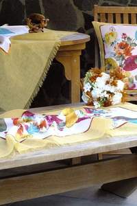 Juego de Mantel amarillo hecho a mano con mantel funda de cojín Runner 150x150 mantel 50x150 runner 50x50 2 fundas de cojines - Product Image 3