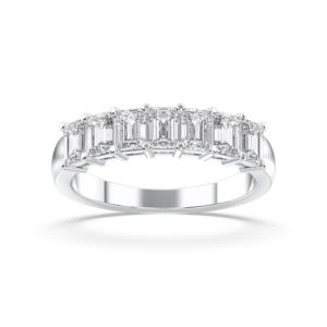 Juego de puntas de diamante con forma de Esmeralda cultivada en laboratorio de calidad FG/VS de 1,50 quilates, banda de boda de media eternidad hecha en platino para mujer - Product Image 4