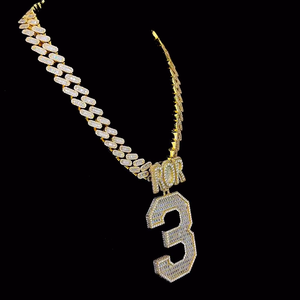 Cadena de Eslabones Personalizada con 3 Números, Diamantes Moissanite VVS, Plata de Ley 925, Estilo Hip Hop, para Uso Diario - Product Image 3