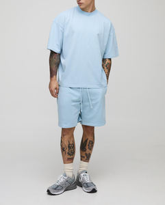 Conjunto de Camiseta de algodón de 2 piezas para hombre, cómodo uso diario, manga corta, cuello redondo, patrón sólido, 220 gramos de peso de tela - Product Image 4