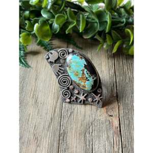 Alex Sanchez <b>Black</b> Jack Turquoise Sterling <b>Silver</b> Bezel Set Adjustable <b>Ring</b> - Product Image 1