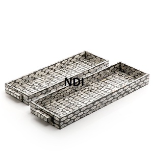 \ Nacre Finition Vaisselle Décoration de table Plateau de service Incrustation d'os Design Plateau en bois pour la restauration Plateau de service - Product Image 1