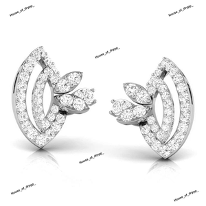 Curved Leaf 925 <b>Silver</b> <b>Stud</b> <b>Earrings</b> With Marquise Moissanite Diamond Detailing Iced Out Elegant Modern Luxury Statement Design - Product Image 3