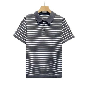 Summer Ice Silk T-Shirt Casual Slim Fit Lapel Breathable Quick Drying Men's Golf Polo Shirt Striped Short Sleeved Business Top - Product Image 1