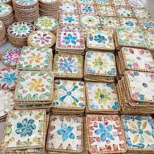 Posavasos de madre perla, Individual mantel de ratán, posavasos de taza redonda para el hogar y la cocina, bandeja de perlas de mosaico, vietnamita hecho a mano - Product Image 2