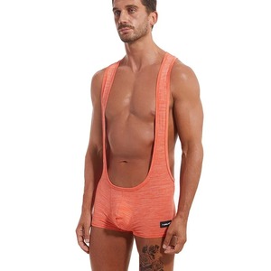 กางเกงบ็อกเซอร์ขาสั้นสำหรับผู้ชายจัมพ์สูทสีพื้นแขนกุดยืด - Product Image 1