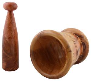 Top classement vendeur épices poivre broyeur forme ronde en bois mortier et pilon ensemble bois herbes broyeur ail bol à mélanger de SCI - Product Image 6