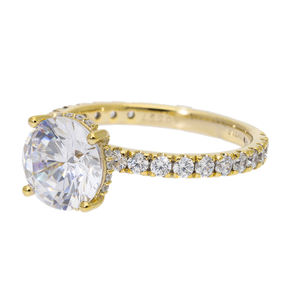 Elegante anillo de compromiso solitario de oro de 14 quilates con diamante central de corte brillante redondo de 2.64CTW y juego de pavé Diamante natural en el vástago - Product Image 1