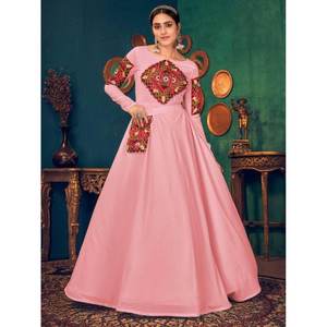 Robe de soirée en georgette rose superbe avec des travaux de miroir et de perles, tenue de fête - Product Image 1