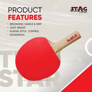 Raquette de tennis de table professionnelle Stag Iconic 2 étoiles, bois, caoutchouc, picots longs, fibre de carbone, raquette de tennis de table professionnelle - Product Image 4