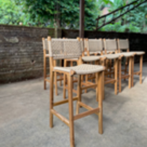 Taburete de Bar de Ratán Hiroshima, Silla para el Hogar, Madera de Teca Sólida, Taburete Alto con Respaldo, Taburete Alto para Recepción, para Comedor - Product Image 5