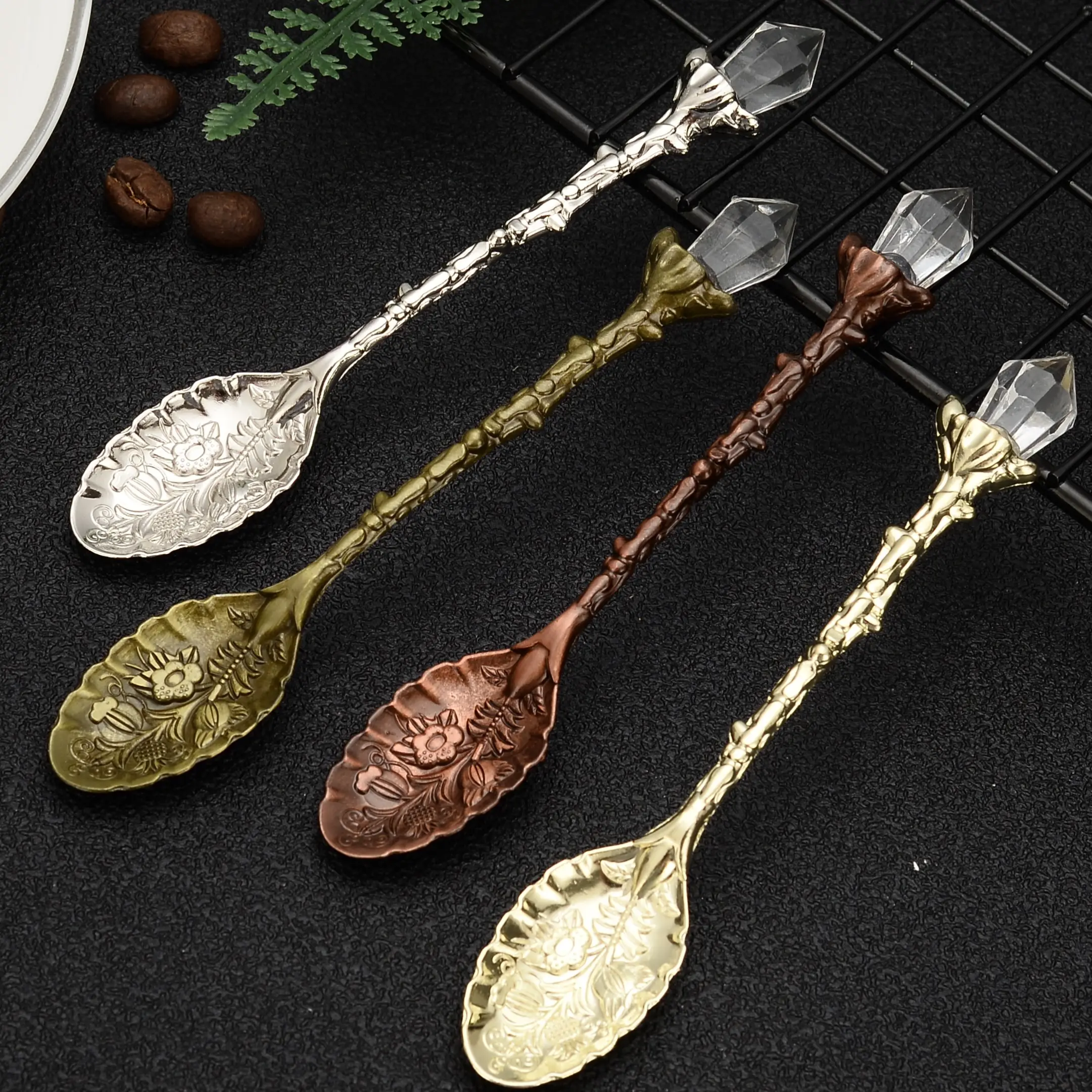 Promotion Hot Sale European Vintage Crystal Quartz Branch Small Coffee Tea Suger Stirring Spoon