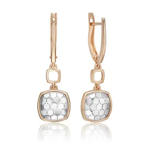 Elegante kombinierte 14K Ohrringe Solid Rose Gelbgold Shine Geometry Moderner Schichtung effekt