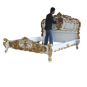 เตียงนอนไม้เนื้อแข็งสไตล์โรโคโคสีขาวแบบฝรั่งเศสโบราณ - Product Image 1