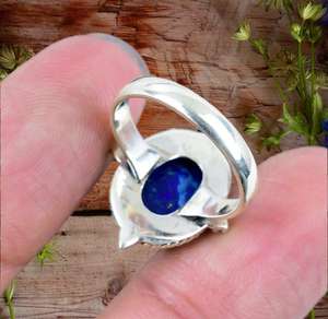 Anillo de Eternidad Hecho a Mano en Plata de Ley 925, Diseño Clásico Único, Piedra Preciosa de Lapislázuli de Corte Ovalado Natural, Engaste de Bisel, para Fiesta - Product Image 4