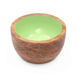 Cuenco de madera de mango esmaltado de Color perla verde del fabricante indio, utensilios de cocina desechables pequeños de diseño moderno para acampar y bodas - Product Image 1