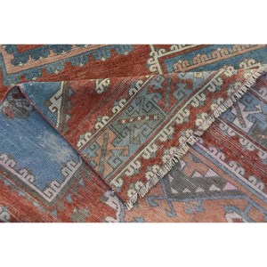 พรมขนแกะทำมือสีแดงสีน้ำเงินคลาสสิกขนาด3.2 x 8.6ft พื้นที่ขนาดใหญ่พรมสี่เหลี่ยมตุรกีพรมแอบสแตรกต์ขนาด10มม. สำหรับพรมห้องโถง - Product Image 2