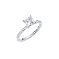 Bague de fiançailles pavée en diamant taille princesse cultivé en laboratoire certifié IGI en argent sterling 925 massif